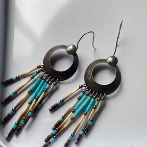 Bohemian sterling Silver and Turquoise Dangle Earrings